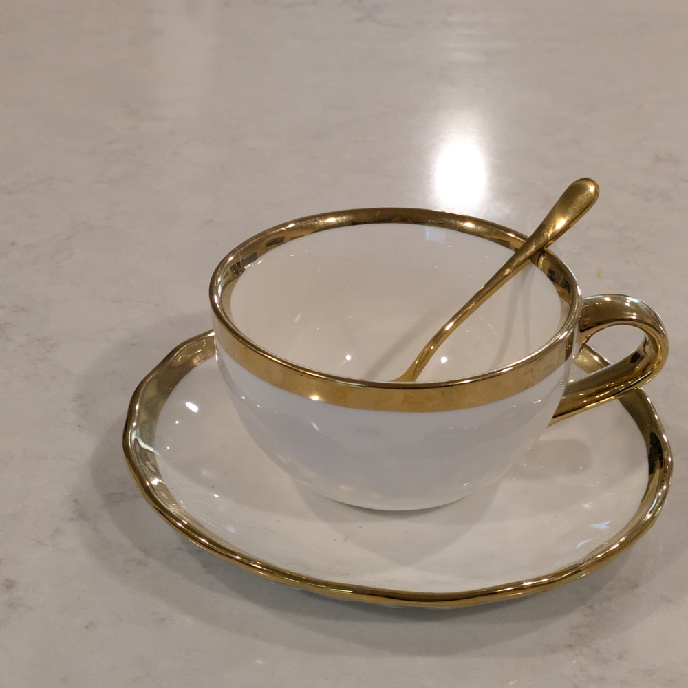Elegant Gold-Trimmed Teacup And Saucer Set. New No Box